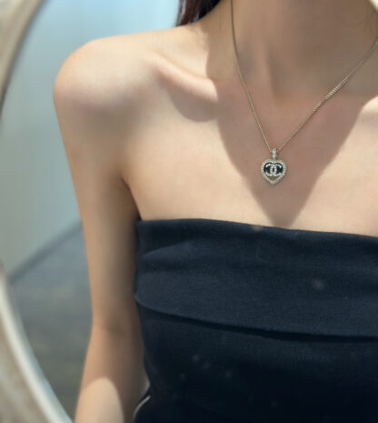 Chanel Gold Heart Peach Color Block Necklace - Image 2