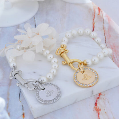 Vivienne Westwood zircon medal triangle clasp pearl bracelet - Image 2