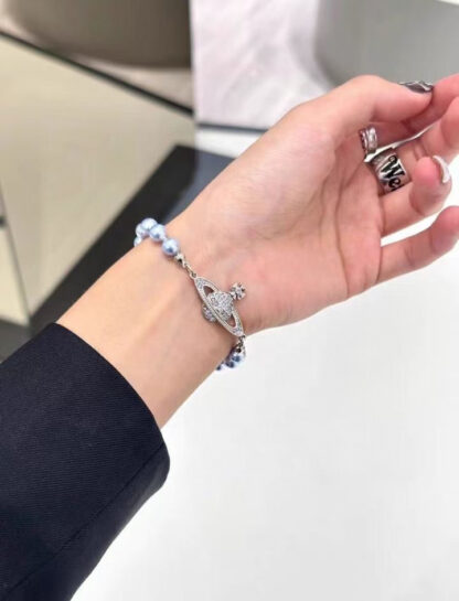 Vivienne Westwood Grey Blue Saturn Pearl Bracelet - Image 2