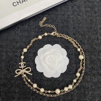 Chanel Delicate Pearl Bow Double Necklace