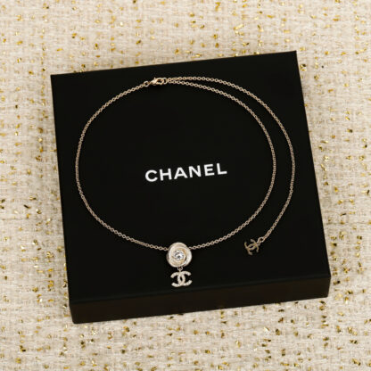 Chanel brushed rotating thread button hanging double c necklace - Image 3