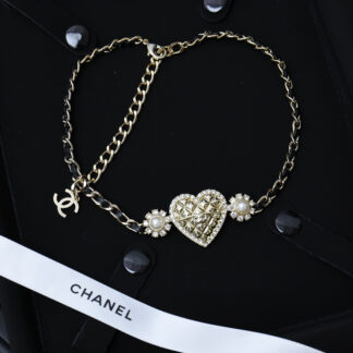 Chanel diamond heart lambskin necklace
