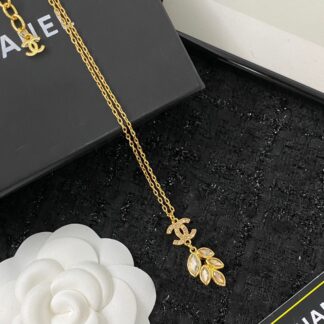 Chanel rhinestone double c wheat ear necklace
