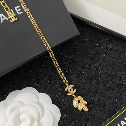 Chanel rhinestone double c wheat ear necklace