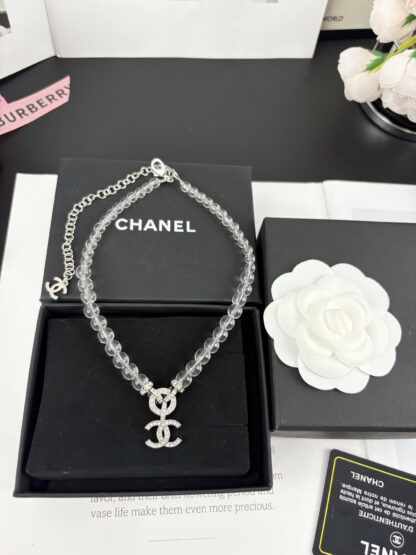 Chanel transparent beads circle full diamond double c pendant necklace - Image 2