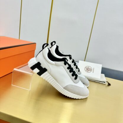 Hermes Spring and Summer Couple's White, Gray and Black Color Matching Sports Casual Shoes - Image 2