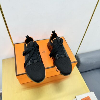 Hermes Spring and Summer Couple's Black and Orange Colorblock Breathable and Durable Sports Casual Shoes - Image 2
