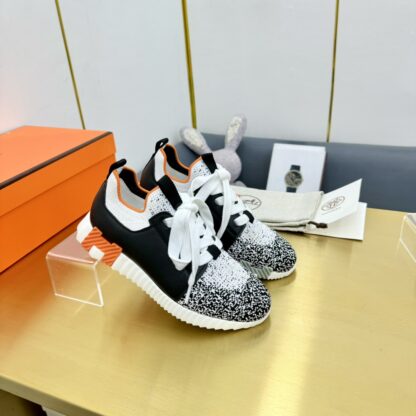 Hermes Spring and Summer Couples White and Black Color Matching Breathable and Durable Sports Casual Shoes - Image 2