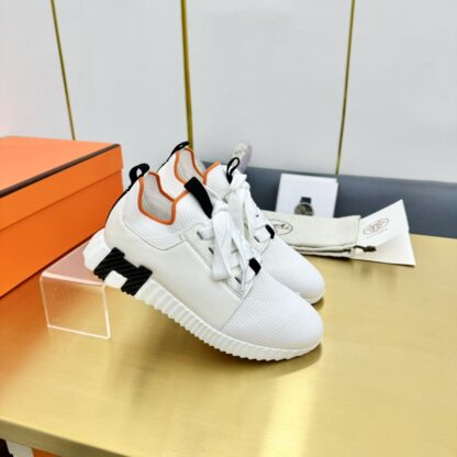 Hermes Spring and Summer Couples' White, Black and Orange Colorblock Breathable and Durable Sports Casual Shoes - Image 2