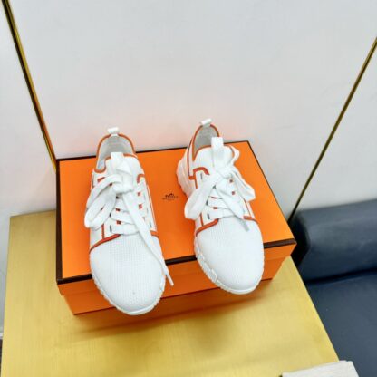 Hermes Spring and Summer Couples British White and Orange Colorblock Breathable and Durable Sports Casual Shoes - Image 2