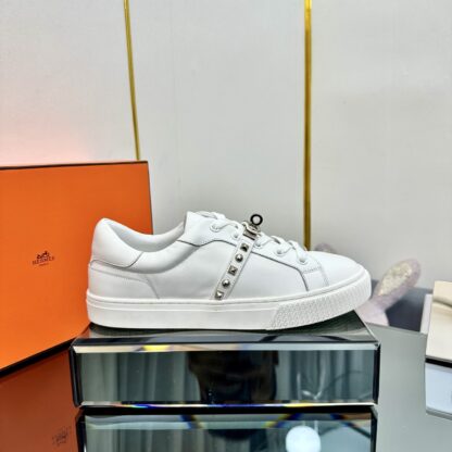 Hermes couple thick-soled lace-up fashionable white casual shoes - Image 2