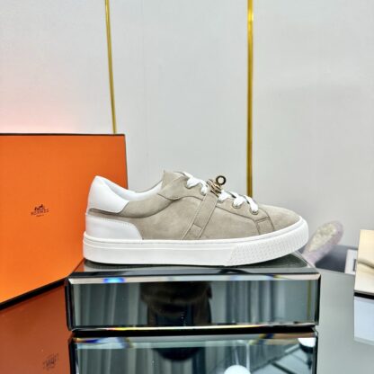 Hermes couple thick-soled lace-up fashionable apricot white casual shoes - Image 2
