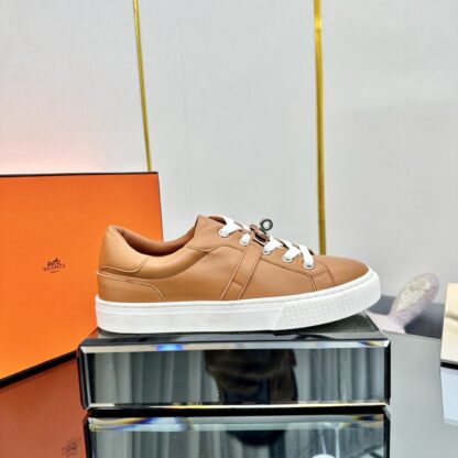 Hermes couple thick-soled lace-up fashionable light brown casual shoes - Image 2