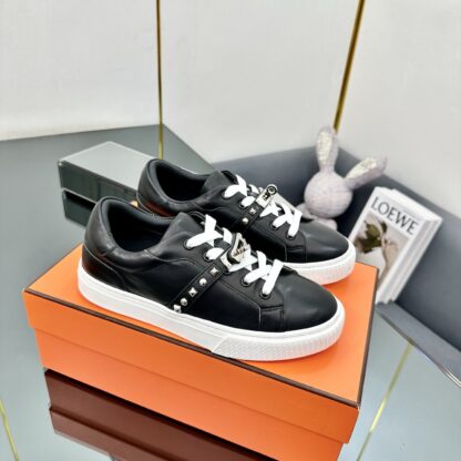 Hermes black and white couple's lace-up thick-soled fashionable casual shoes - Image 2