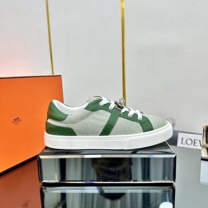 Hermes green and white couple's lace-up thick-soled fashionable casual shoes - Image 2