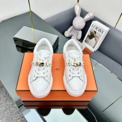 Hermes pure white couple's lace-up thick-soled fashionable casual shoes - Image 2