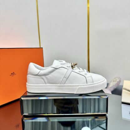 Hermes white couple's lace-up thick-soled fashionable casual shoes - Image 2