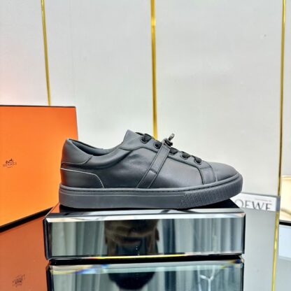 Hermès couple's lace-up thick-soled black casual shoes - Image 2