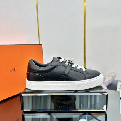 Hermes couple's lace-up thick-soled black and white casual shoes - Image 2