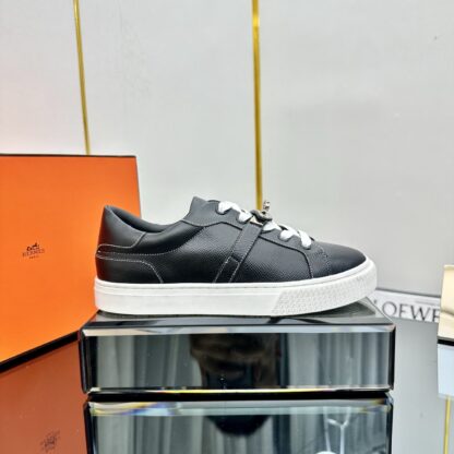 Hermes couple's lace-up thick-soled pure black comfortable casual shoes - Image 2