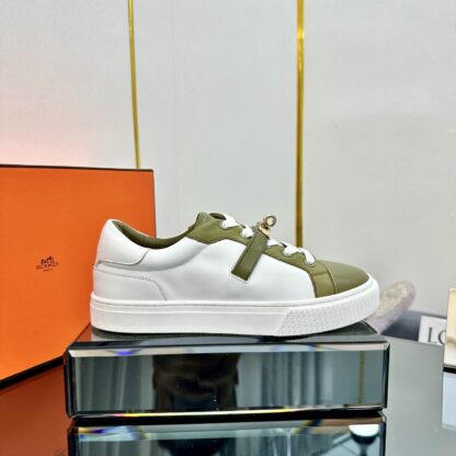 Hermes couple's lace-up thick-soled green and white comfortable casual shoes - Image 2