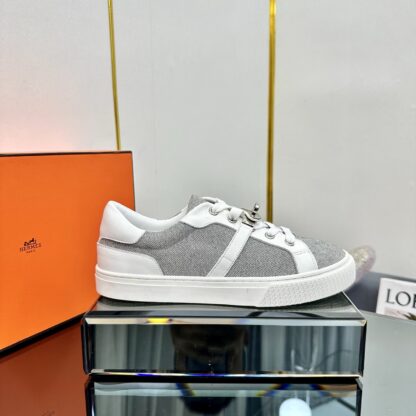 Hermes couple's lace-up thick-soled white and gray comfortable casual shoes - Image 2