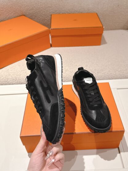 Hermès black goatskin contrasting sneakers, 2cm thick sole - Image 2