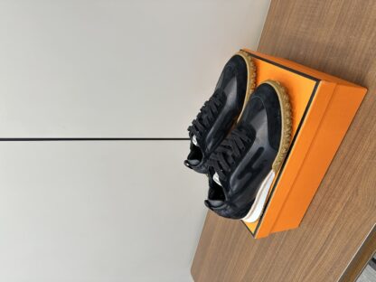Hermès black and brown goatskin contrasting sneakers, 2cm thick sole - Image 2