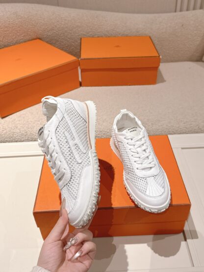 Hermès white goatskin contrasting sneakers, 2cm thick sole - Image 2