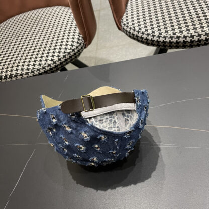Prada summer fashion brand hole denim water brick retro hard baseball cap - Image 11