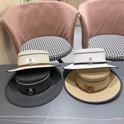 Celine summer flat top sun protection all-match senior straw hat - Image 11