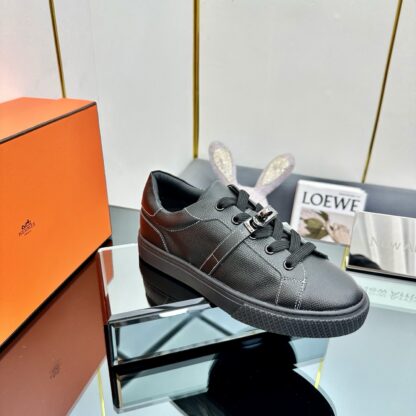 Hermes black couple's lace-up thick-soled fashionable casual shoes - Image 3