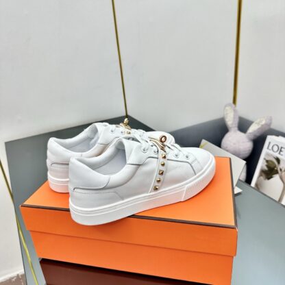 Hermes pure white couple's lace-up thick-soled fashionable casual shoes - Image 3