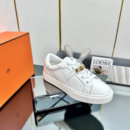 Hermes white couple's lace-up thick-soled fashionable casual shoes - Image 3