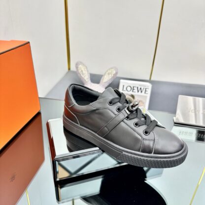Hermès couple's lace-up thick-soled black casual shoes - Image 3