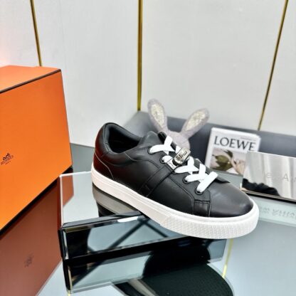 Hermes couple's lace-up thick-soled black and white casual shoes - Image 3