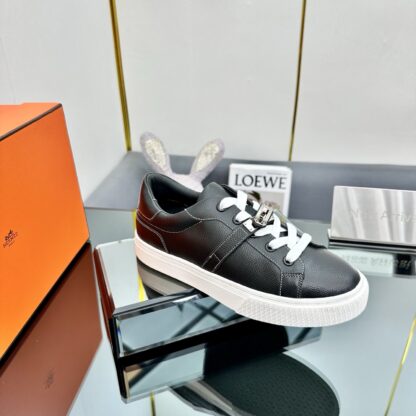Hermes couple's lace-up thick-soled pure black comfortable casual shoes - Image 3