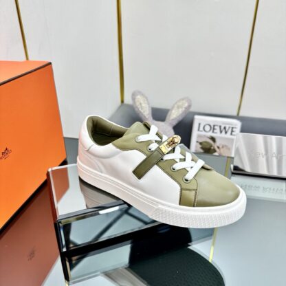Hermes couple's lace-up thick-soled green and white comfortable casual shoes - Image 3
