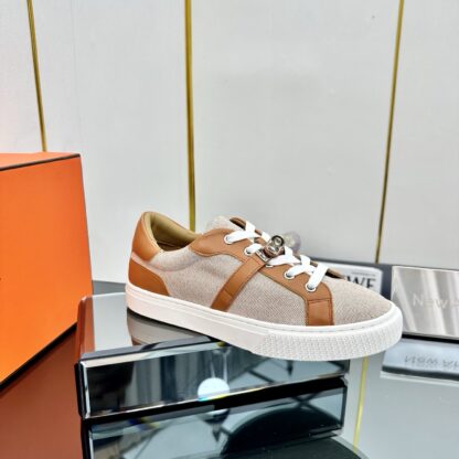Hermes couple's lace-up thick-soled apricot brown comfortable casual shoes - Image 3