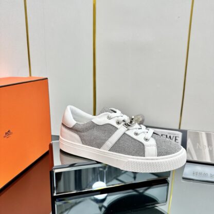 Hermes couple's lace-up thick-soled white and gray comfortable casual shoes - Image 3