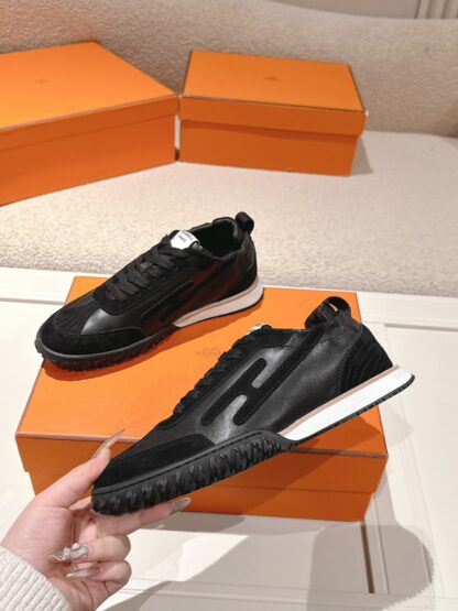 Hermès black goatskin contrasting sneakers, 2cm thick sole - Image 3