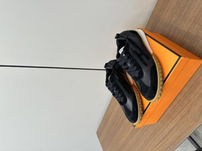 Hermès black and brown goatskin contrasting sneakers, 2cm thick sole - Image 3
