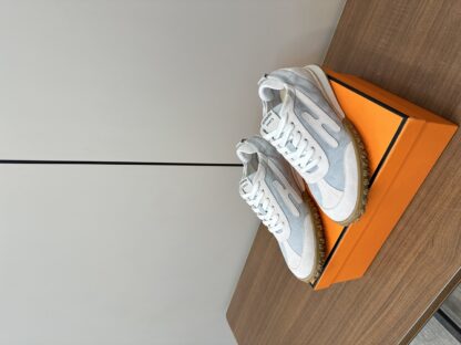 Hermès blue and white goatskin contrasting sneakers, 2cm thick sole - Image 3