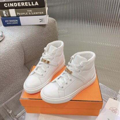 Hermes Kelly buckle white high top casual shoes - Image 3