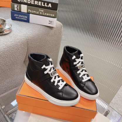 Hermes Kelly buckle black high top casual shoes - Image 3
