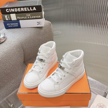 Hermes Kelly buckle pure white high top casual shoes - Image 3