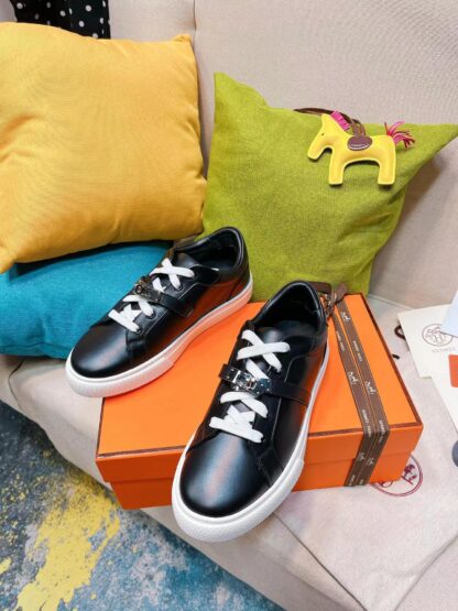 Hermes black latest kelly shoe buckle classic flat casual shoes - Image 3