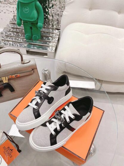 Hermes black and gray latest kelly shoe buckle classic flat breathable casual shoes - Image 3