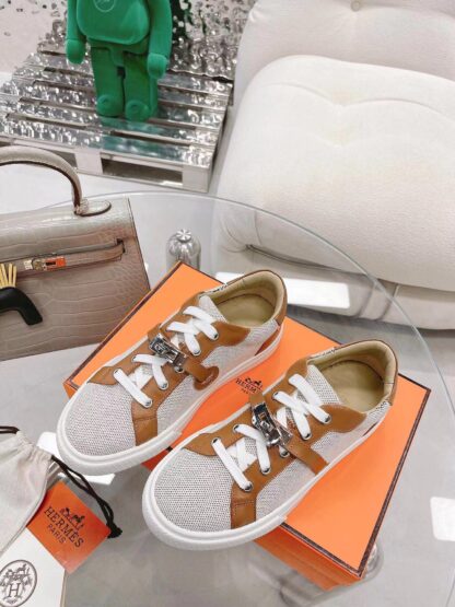 Hermes beige brown latest kelly shoe buckle classic flat casual shoes - Image 3