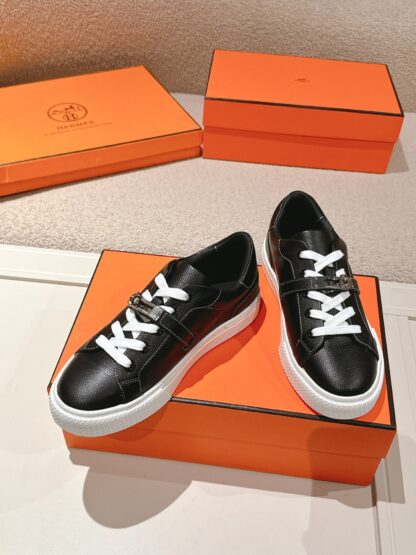 Hermes black and white latest kelly shoe buckle classic flat casual shoes - Image 3